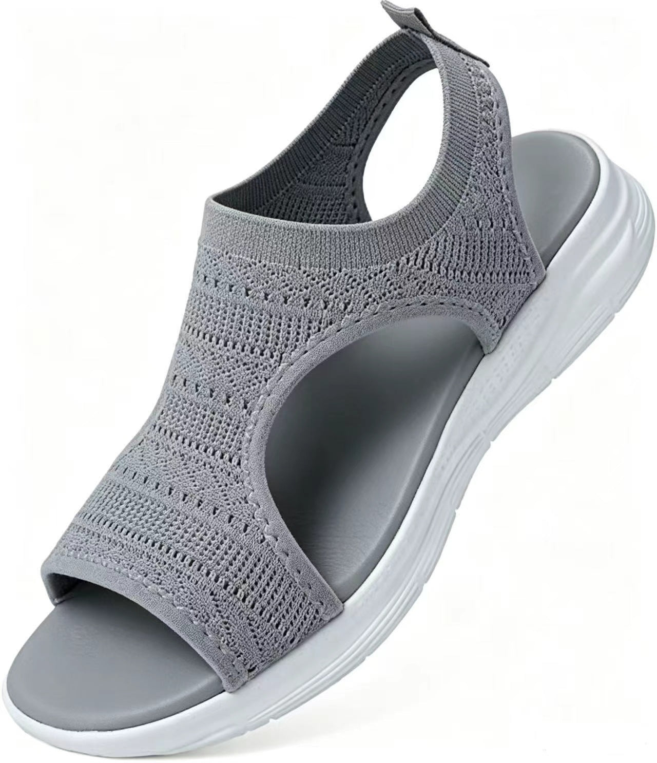 Bordeaux strikket sandal med hvid sål og elastisk hælstrop set fra siden — Venzelo